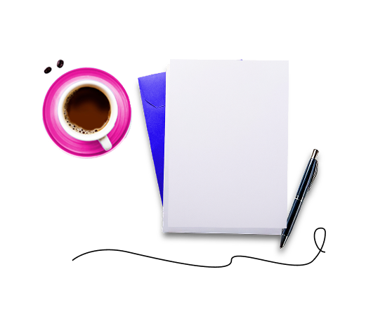 Cup of coffee next to a notebook and pen